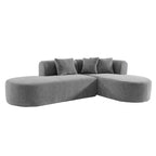 Divano angolare curvo a 4 posti in ciniglia beige/grigio