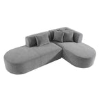 Divano angolare curvo a 4 posti in ciniglia beige/grigio