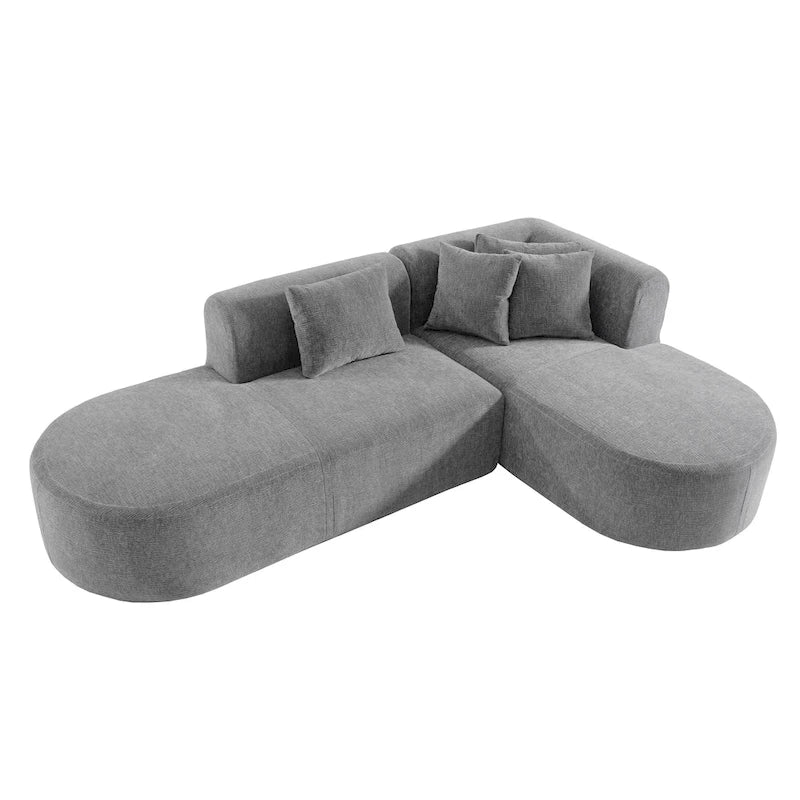 Divano angolare curvo a 4 posti in ciniglia beige/grigio