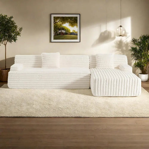 110  Faux Fur Cloud 3-Seater sat L-Shaped Sectional Sofa with Two Included Throw Pillows