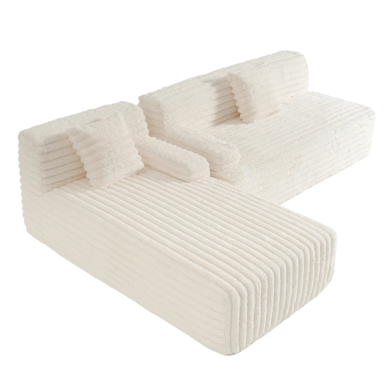 Divano Sezionale a L in Ecopelliccia Beige / Caffè Chiaro / Grigio Scuro / Nero, 3 Posti