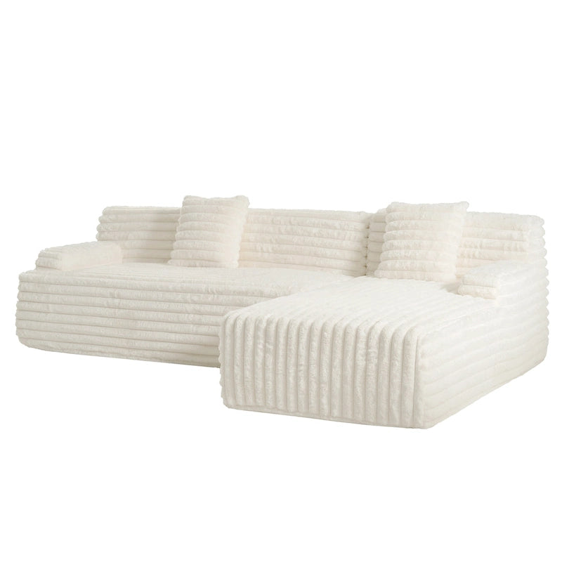 Divano Sezionale a L in Ecopelliccia Beige / Caffè Chiaro / Grigio Scuro / Nero, 3 Posti