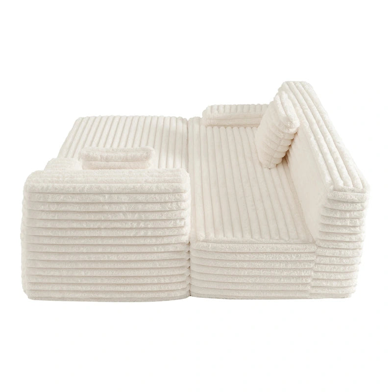 Divano Sezionale a L in Ecopelliccia Beige / Caffè Chiaro / Grigio Scuro / Nero, 3 Posti