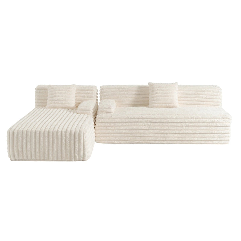 Divano Sezionale a L in Ecopelliccia Beige / Caffè Chiaro / Grigio Scuro / Nero, 3 Posti