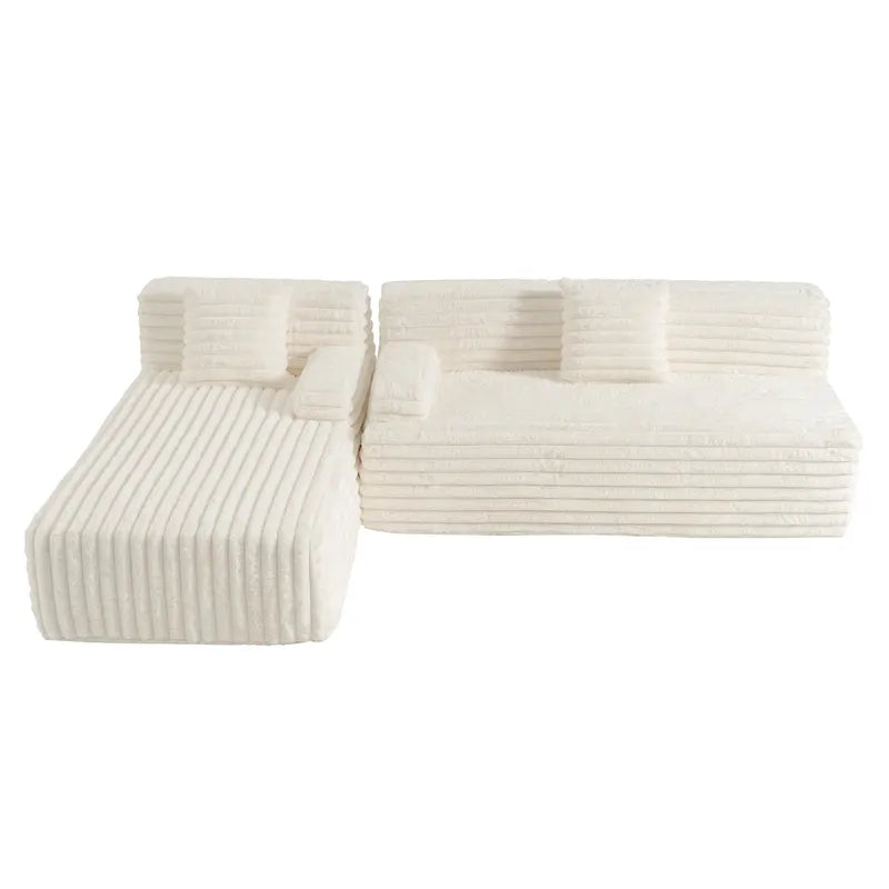 Divano Sezionale a L in Ecopelliccia Beige / Caffè Chiaro / Grigio Scuro / Nero, 3 Posti