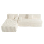 Divano Sezionale a L in Ecopelliccia Beige / Caffè Chiaro / Grigio Scuro / Nero, 3 Posti