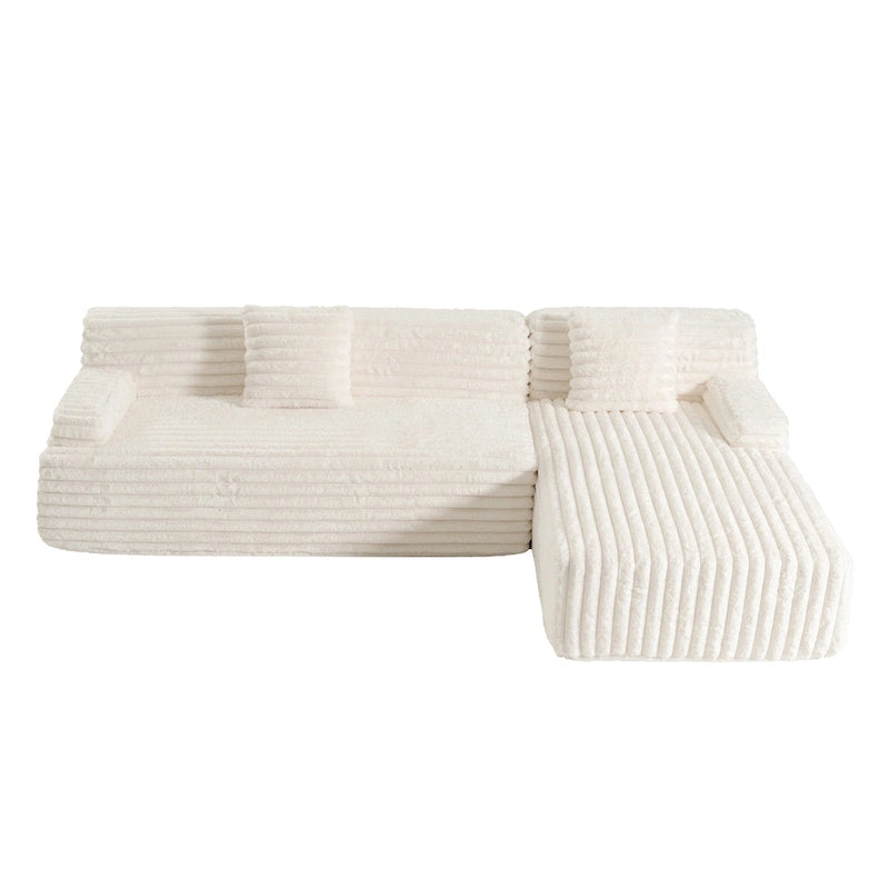 Divano Sezionale a L in Ecopelliccia Beige / Caffè Chiaro / Grigio Scuro / Nero, 3 Posti