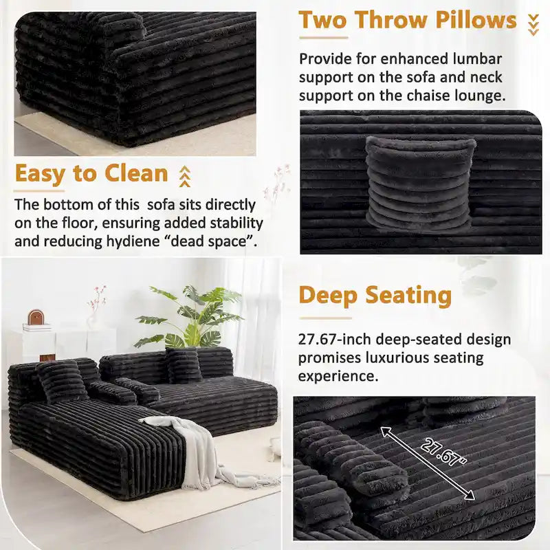 Divano Sezionale a L in Ecopelliccia Beige / Caffè Chiaro / Grigio Scuro / Nero, 3 Posti
