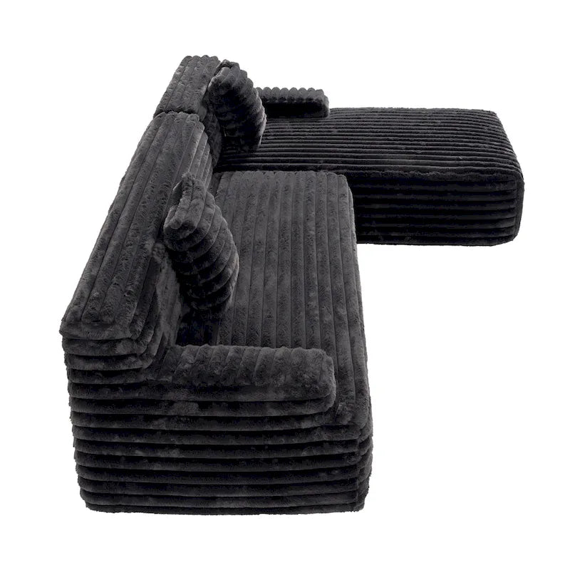 Divano Sezionale a L in Ecopelliccia Beige / Caffè Chiaro / Grigio Scuro / Nero, 3 Posti