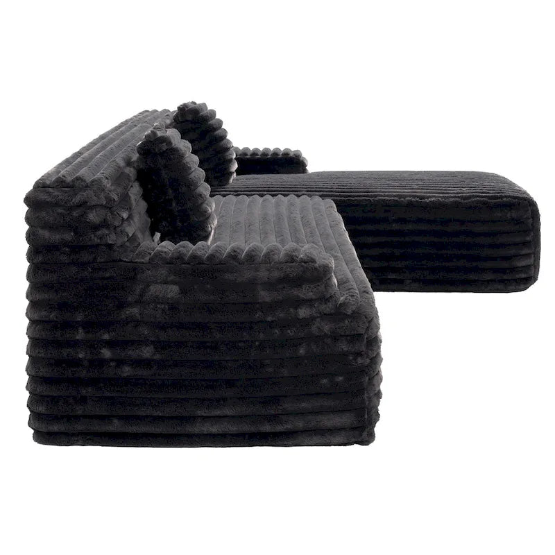 Divano Sezionale a L in Ecopelliccia Beige / Caffè Chiaro / Grigio Scuro / Nero, 3 Posti