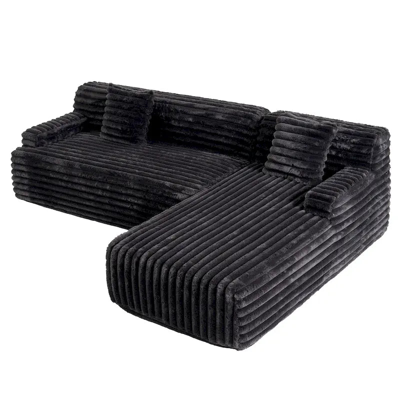 Divano Sezionale a L in Ecopelliccia Beige / Caffè Chiaro / Grigio Scuro / Nero, 3 Posti
