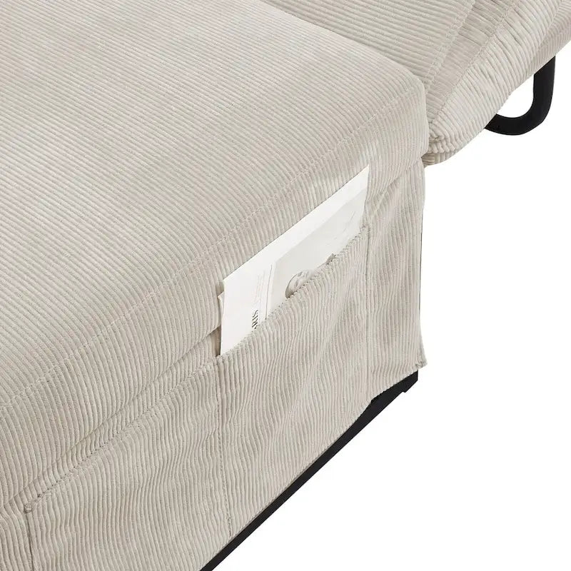 Pouf convertibile 4 in 1 in velluto a coste bianco, singolo