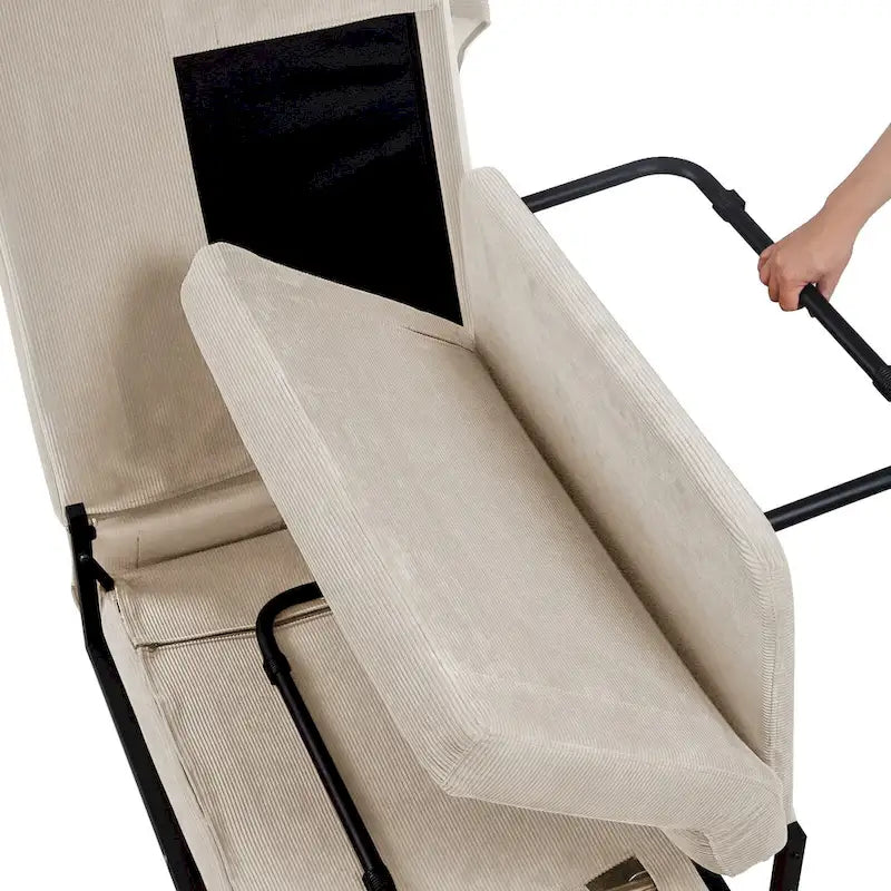 Pouf convertibile 4 in 1 in velluto a coste bianco, singolo