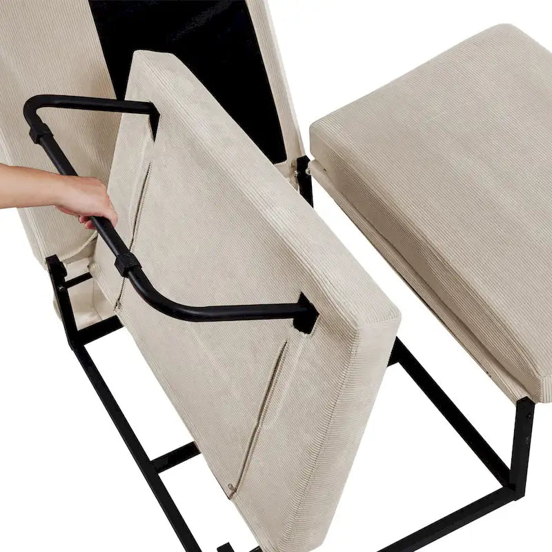 Pouf convertibile 4 in 1 in velluto a coste bianco, singolo