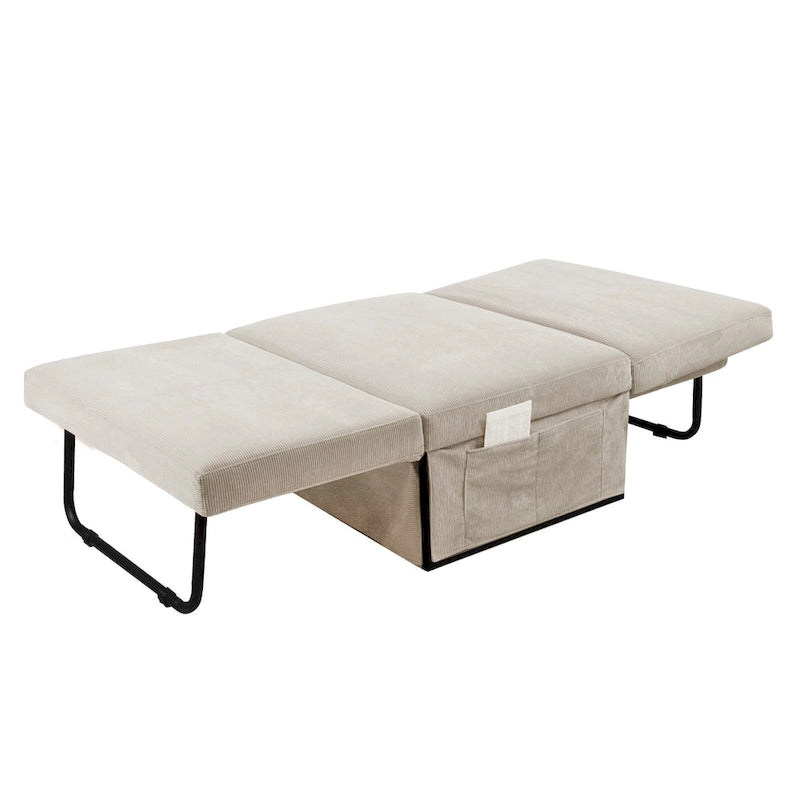 Pouf convertibile 4 in 1 in velluto a coste bianco, singolo