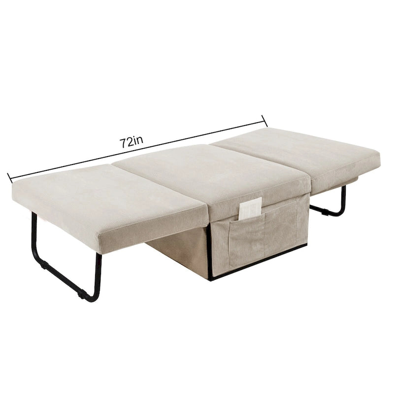 Pouf convertibile 4 in 1 in velluto a coste bianco, singolo
