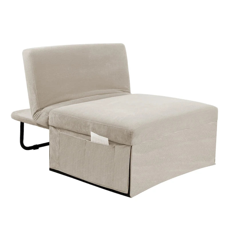 Pouf convertibile 4 in 1 in velluto a coste bianco, singolo