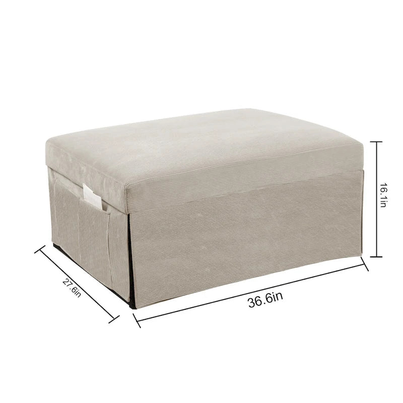 Pouf convertibile 4 in 1 in velluto a coste bianco, singolo