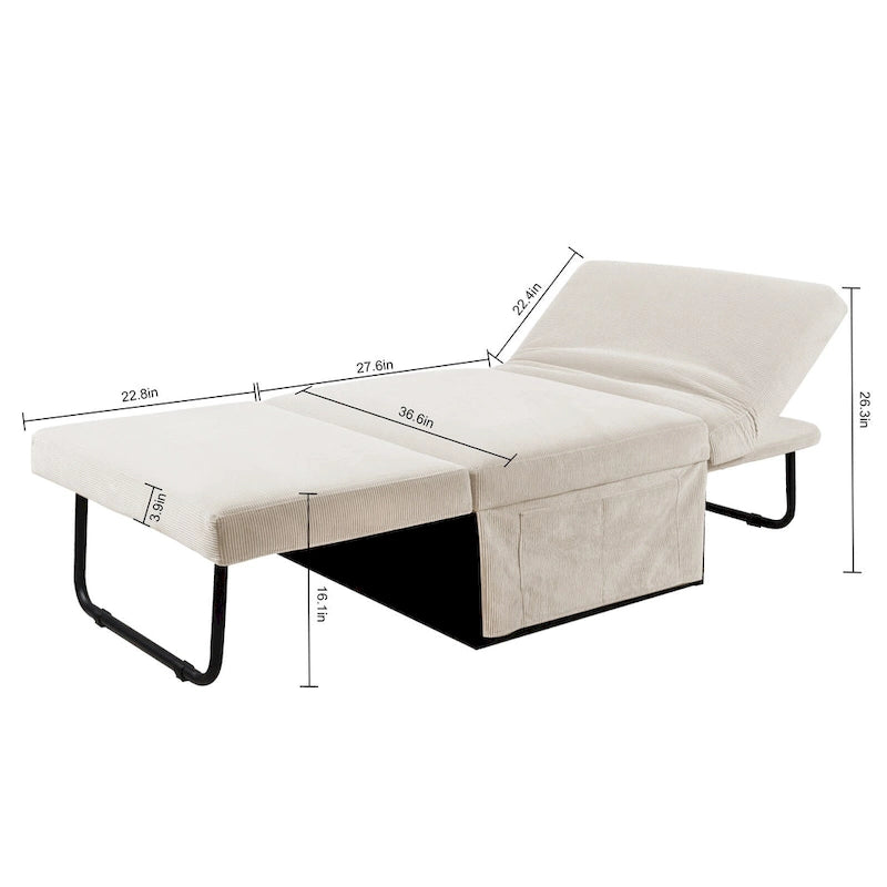 Pouf convertibile 4 in 1 in velluto a coste bianco, singolo