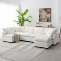 Divano componibile a U a 6 posti in ciniglia beige