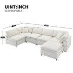 Divano componibile a U a 6 posti in ciniglia beige