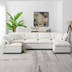Divano componibile a U a 6 posti in ciniglia beige