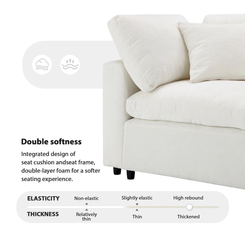 Divano componibile a U a 6 posti in ciniglia beige