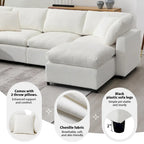 Divano componibile a U a 6 posti in ciniglia beige