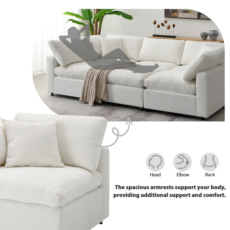Divano componibile a U a 6 posti in ciniglia beige