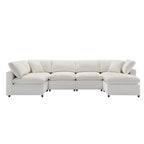 Divano componibile a U a 6 posti in ciniglia beige