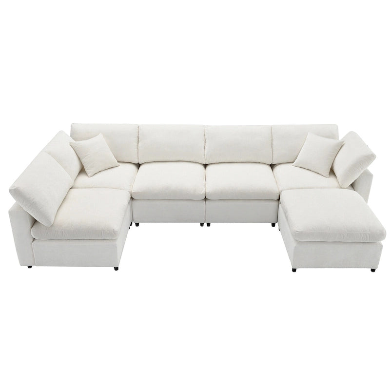 Divano componibile a U a 6 posti in ciniglia beige