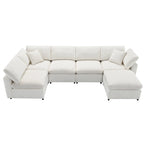 Divano componibile a U a 6 posti in ciniglia beige