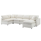 Divano componibile a U a 6 posti in ciniglia beige