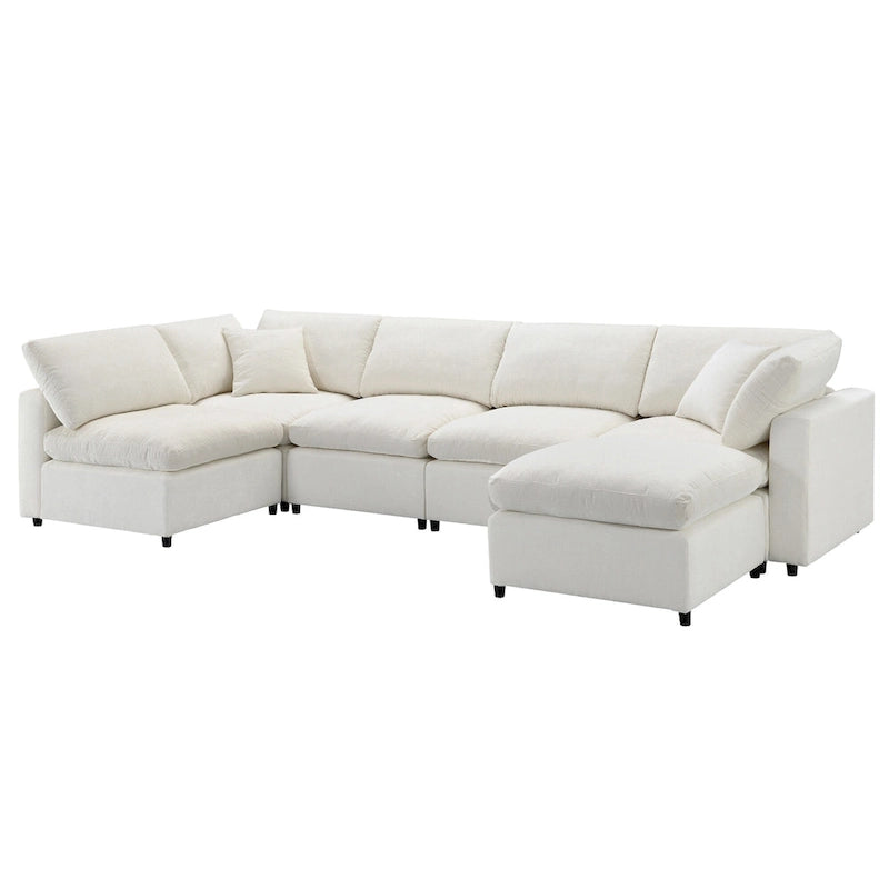 Divano componibile a U a 6 posti in ciniglia beige