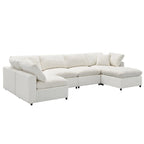 Divano componibile a U a 6 posti in ciniglia beige