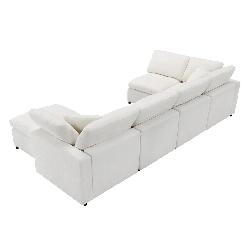 Divano componibile a U a 6 posti in ciniglia beige