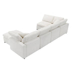 Divano componibile a U a 6 posti in ciniglia beige