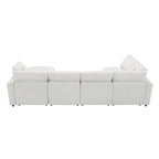 Divano componibile a U a 6 posti in ciniglia beige