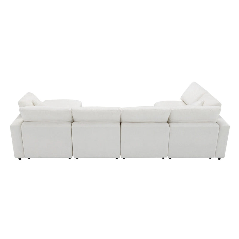 Divano componibile a U a 6 posti in ciniglia beige
