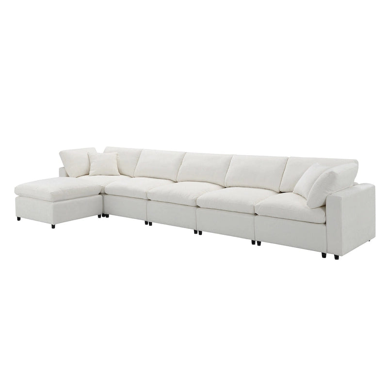 Divano componibile a U a 6 posti in ciniglia beige