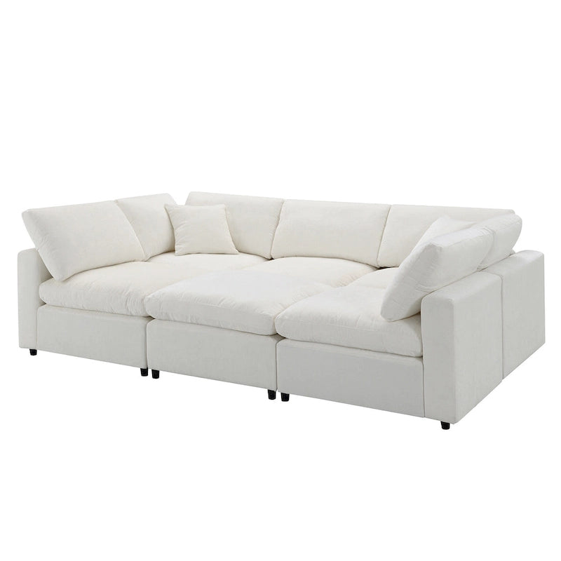 Divano componibile a U a 6 posti in ciniglia beige