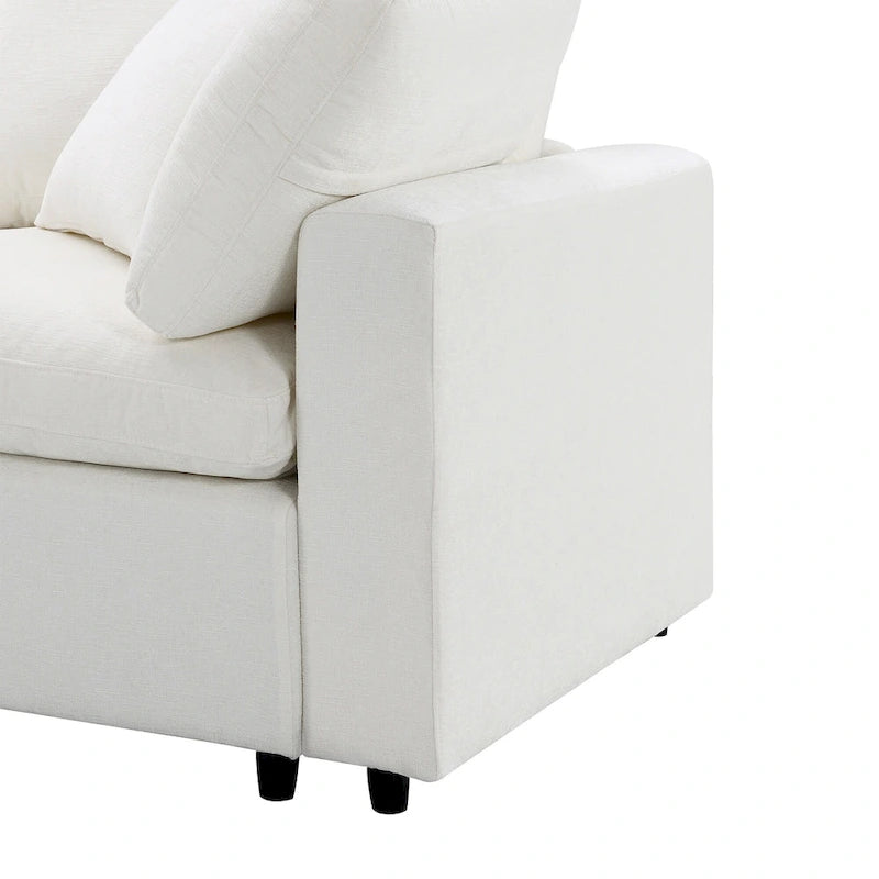 Divano componibile a U a 6 posti in ciniglia beige