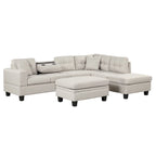 Divano Sezionale a L a 7 Posti Grigio Chiaro con Chaise Reversibile e Pouf Contenitore
