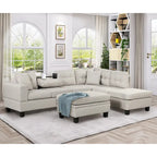 Divano Sezionale a L a 7 Posti Grigio Chiaro con Chaise Reversibile e Pouf Contenitore