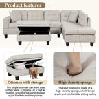 Divano Sezionale a L a 7 Posti Grigio Chiaro con Chaise Reversibile e Pouf Contenitore