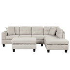 Divano Sezionale a L a 7 Posti Grigio Chiaro con Chaise Reversibile e Pouf Contenitore