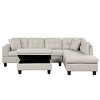 Divano Sezionale a L a 7 Posti Grigio Chiaro con Chaise Reversibile e Pouf Contenitore