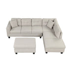 Divano Sezionale a L a 7 Posti Grigio Chiaro con Chaise Reversibile e Pouf Contenitore