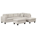 Divano Sezionale a L a 7 Posti Grigio Chiaro con Chaise Reversibile e Pouf Contenitore