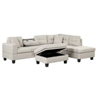 Divano Sezionale a L a 7 Posti Grigio Chiaro con Chaise Reversibile e Pouf Contenitore
